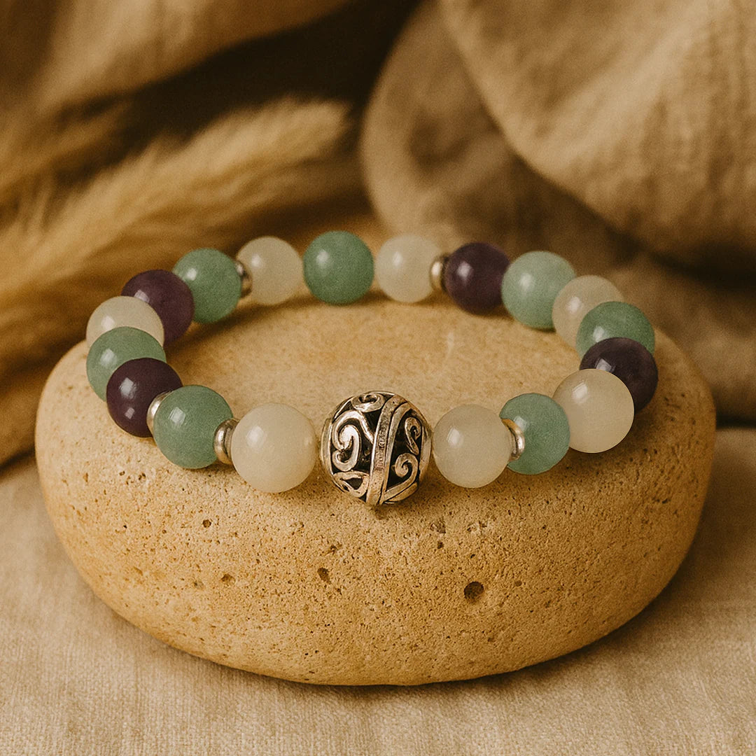Bracelet en Aventurine, Améthyste & Pierre de Lune - Instant Zen