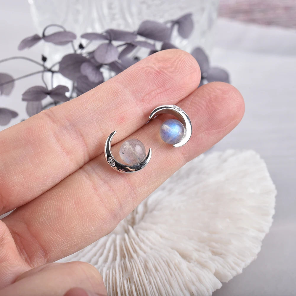 Boucles d'Oreilles "Lunes d'Orion" en Labradorite & Argent