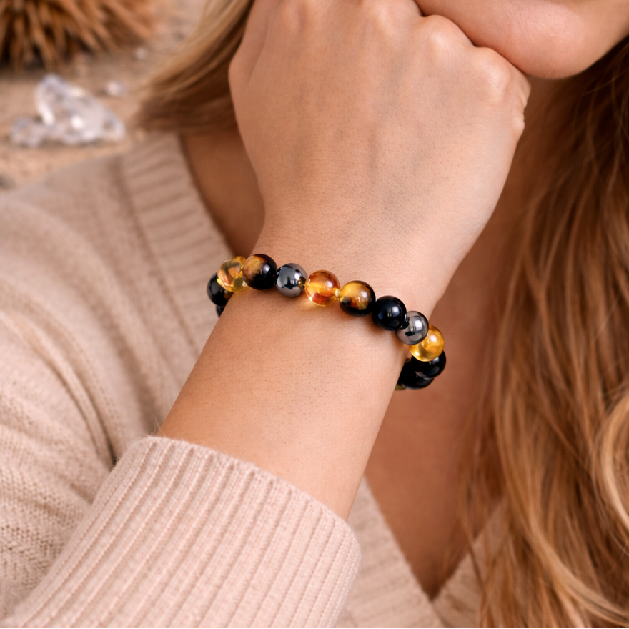 Bracelet en Citrine, Oeil de Tigre & Tourmaline Noire - Intensité Retrouvée
