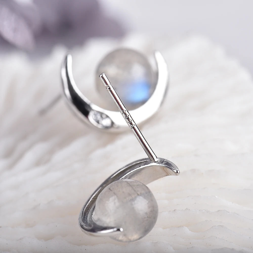 Boucles d'Oreilles "Lunes d'Orion" en Labradorite & Argent
