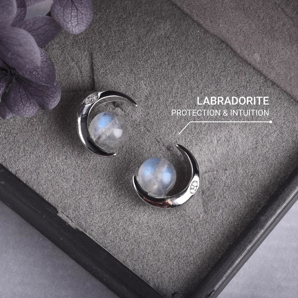 Boucles d'Oreilles "Lunes d'Orion" en Labradorite & Argent