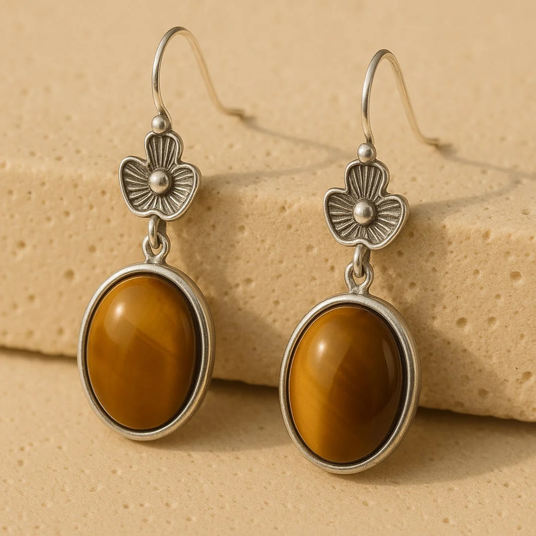 Boucles d’Oreilles en Oeil de Tigre - Fleur de Confiance