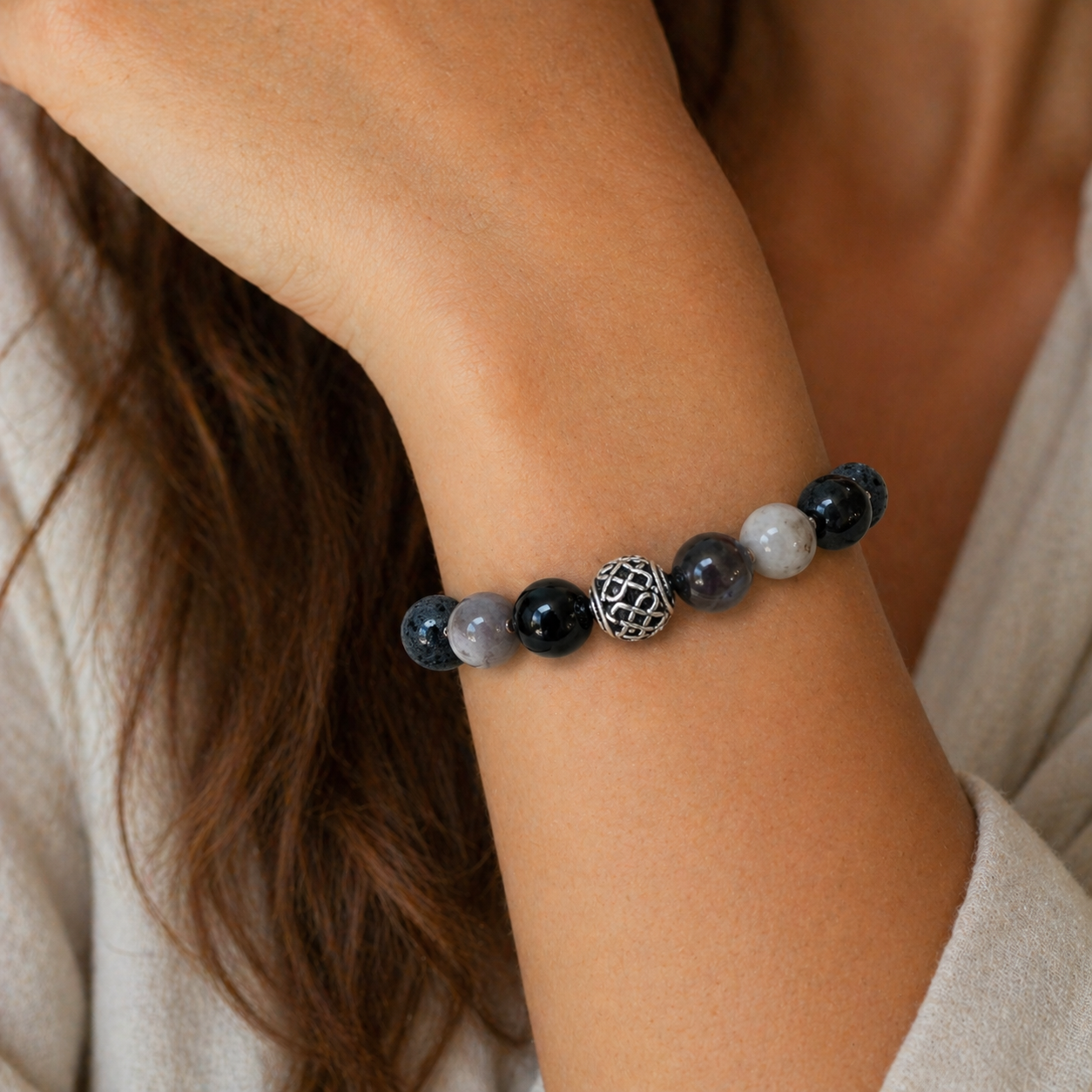 Bracelet Prestige en Agate, Obsidienne & Pierre de Lave - Cercle Vertueux