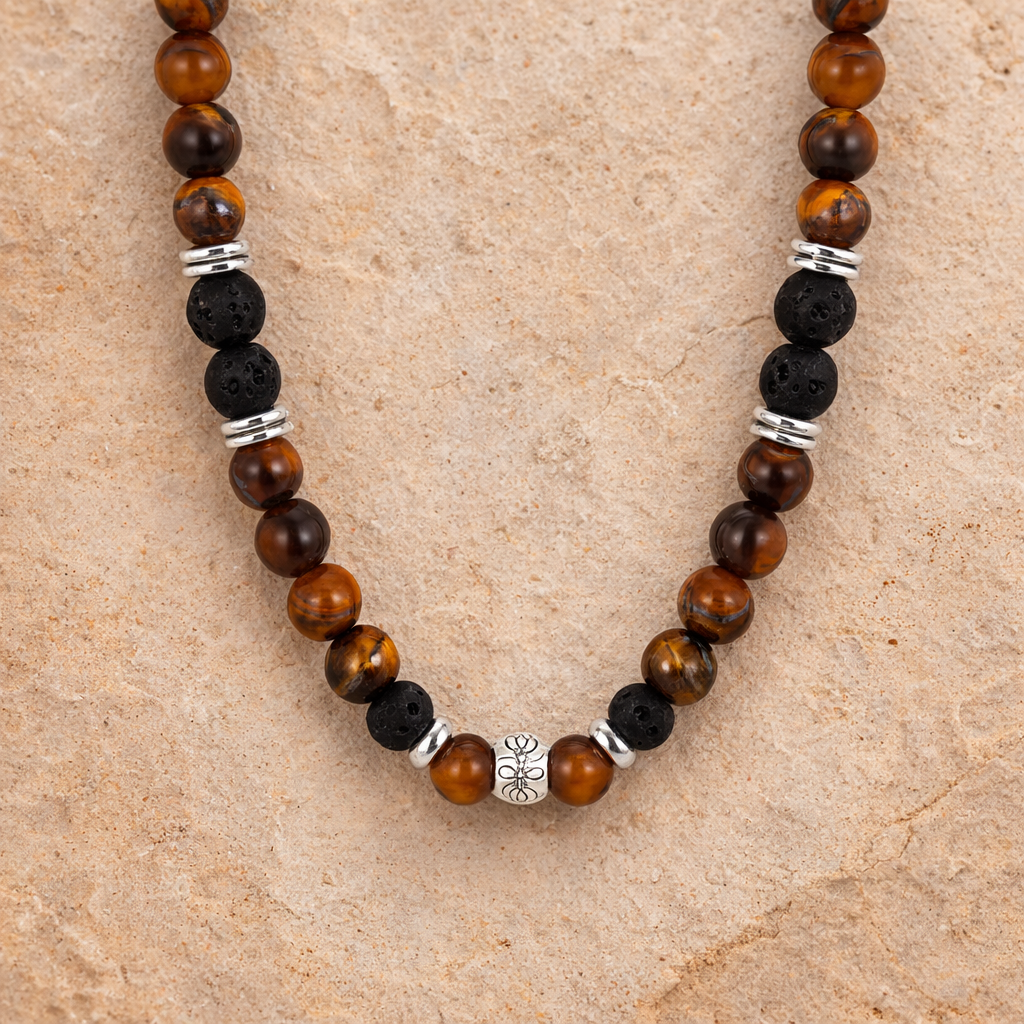 Collier en Pierre de Lave & Oeil de Tigre - Terre & Feu