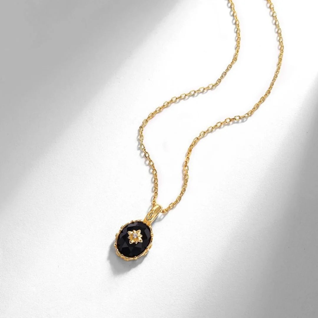 Collier "Doré d'Ebène" en Agate Noire & Argent
