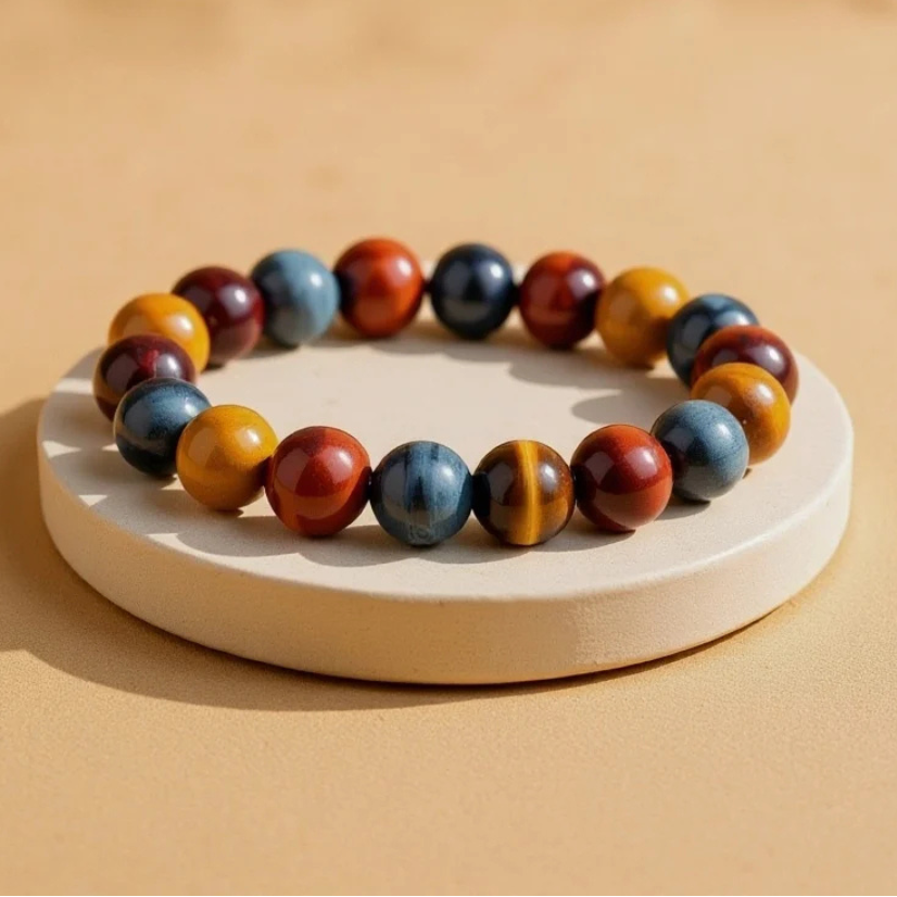 Bracelet "Sentinelle" en Oeil de Tigre, Taureau & Faucon