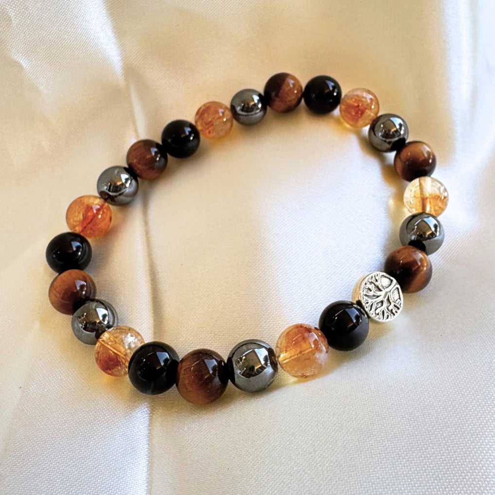 Bracelet en Citrine, Hématite, Oeil de Tigre & Obsidienne - Élan de Lumière