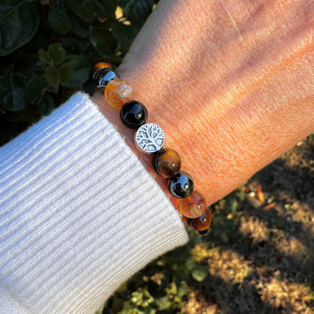 Bracelet en Citrine, Hématite, Oeil de Tigre & Obsidienne - Élan de Lumière