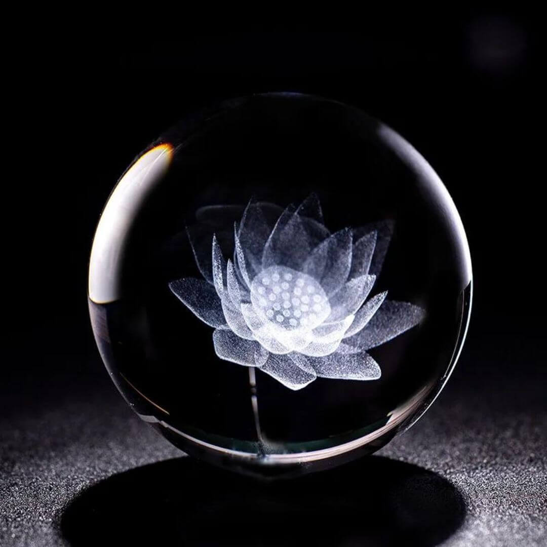 Boule de Cristal - Fleur de Lotus (avec Support)