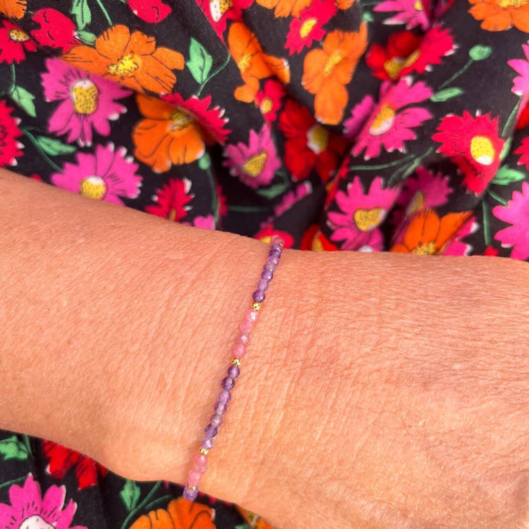 Bracelet Fin en Tourmaline Rose & Pierres Naturelles - Symphonie Minérale