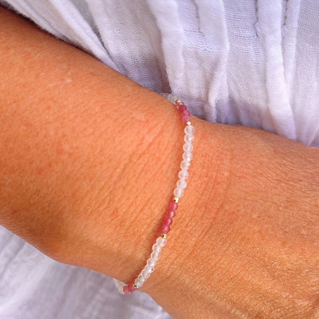 Bracelet Fin en Tourmaline Rose & Pierres Naturelles - Symphonie Minérale