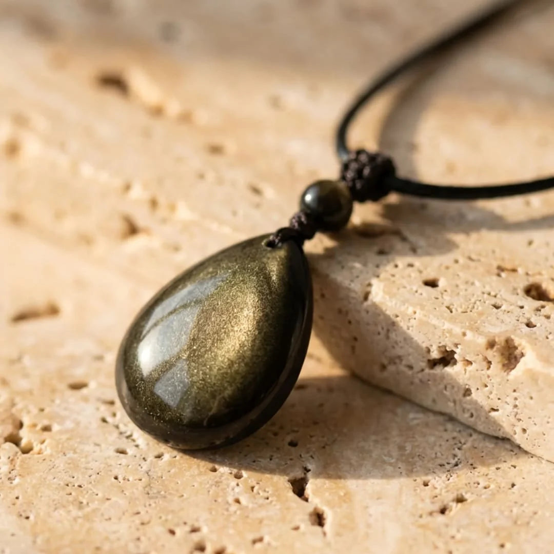 Collier Pendentif en Obsidienne Dorée - Oracle Macassar