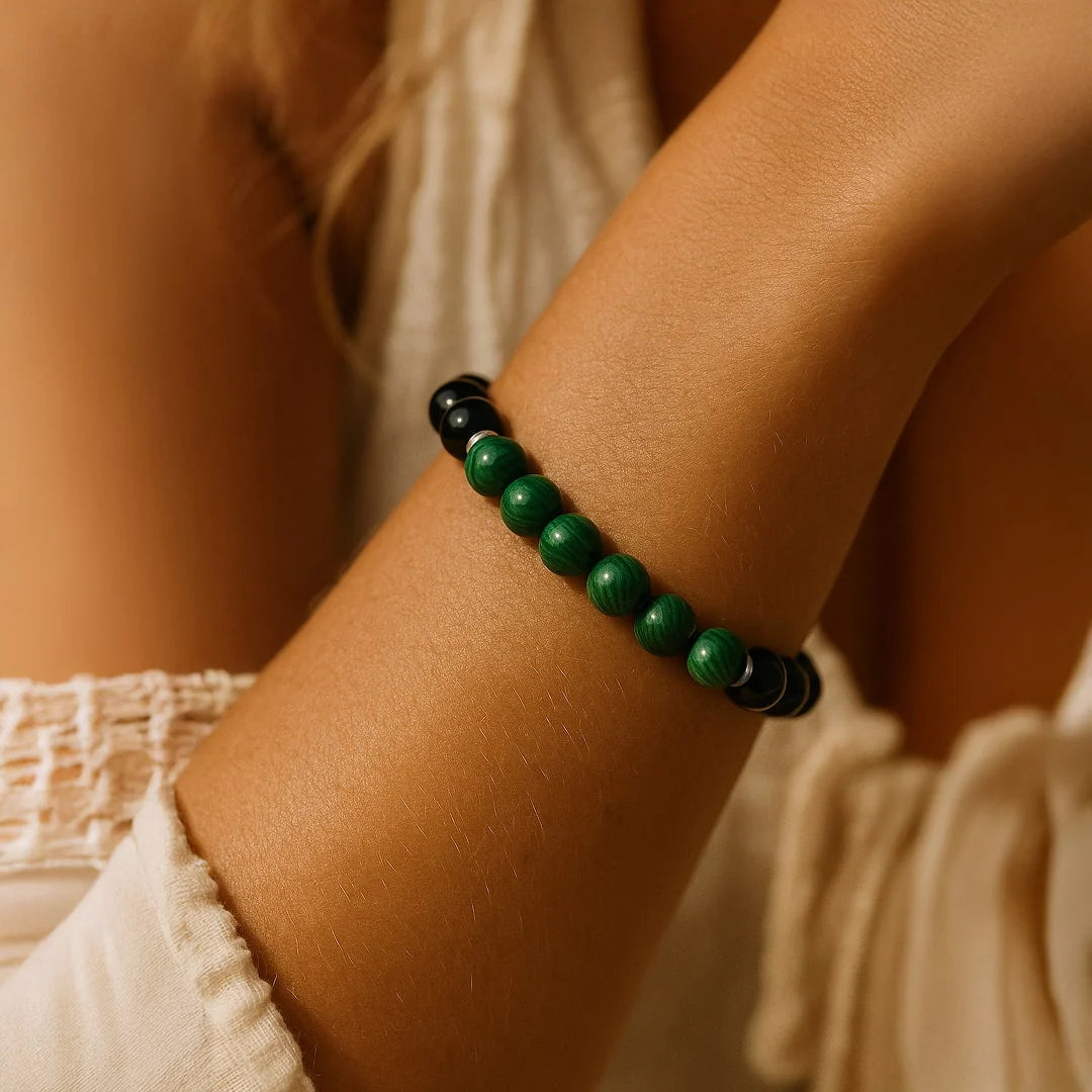 Bracelet en Malachite & Tourmaline Noire - Équilibre Essentiel