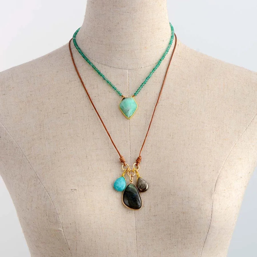 Collier en Amazonite, Labradorite & Pyrite "Trinité Céleste"