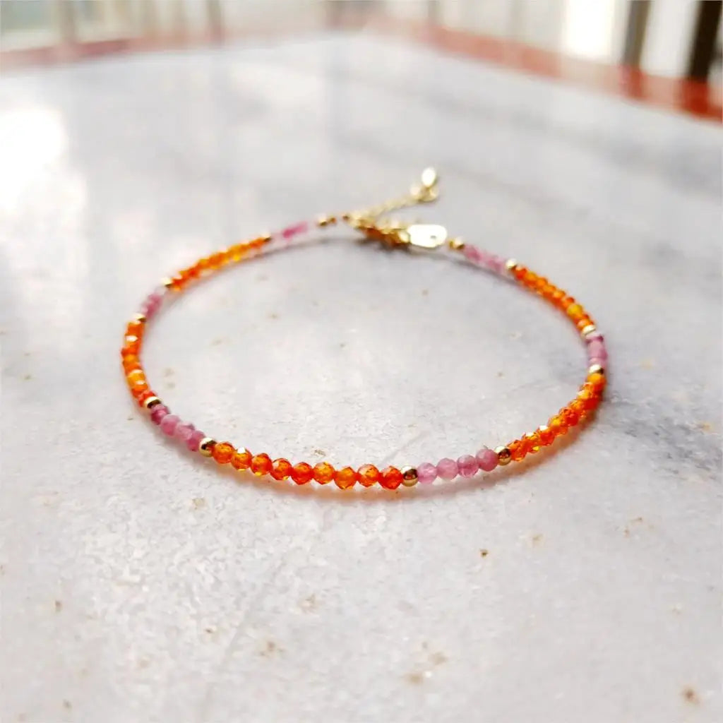 Bracelet Fin en Tourmaline Rose & Pierres Naturelles - Symphonie Minérale