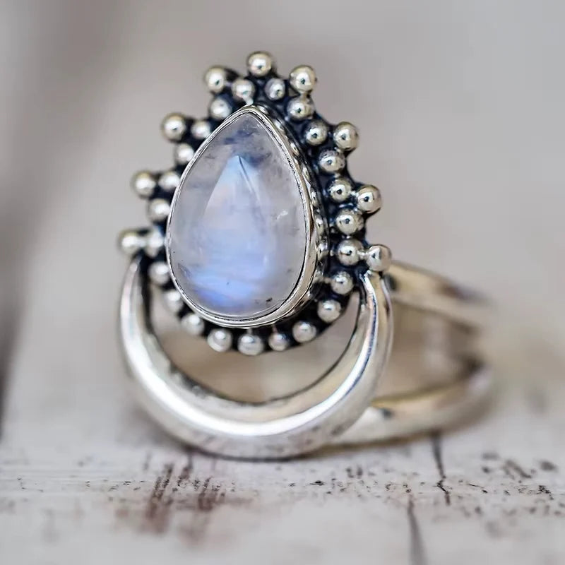 Bague "Lune des Sens" en Pierre de Lune & Argent