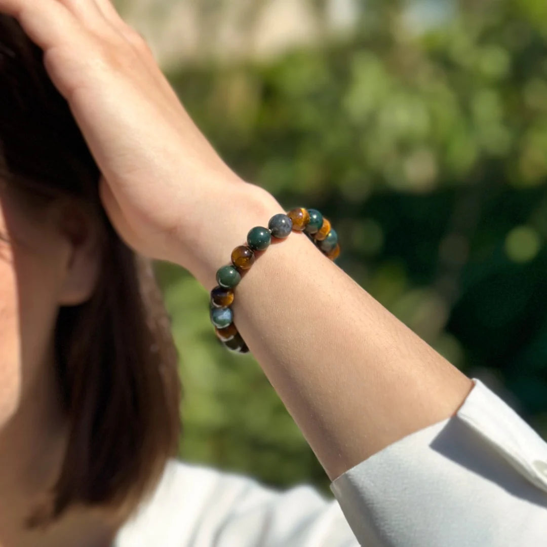 Bracelet "Sérénité Radieuse" en Agate Mousse & Oeil de Tigre
