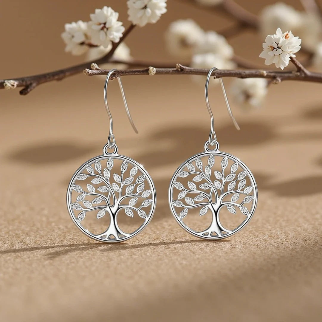 Boucles d'Oreilles en Argent - Arbre de Vie Scintillant