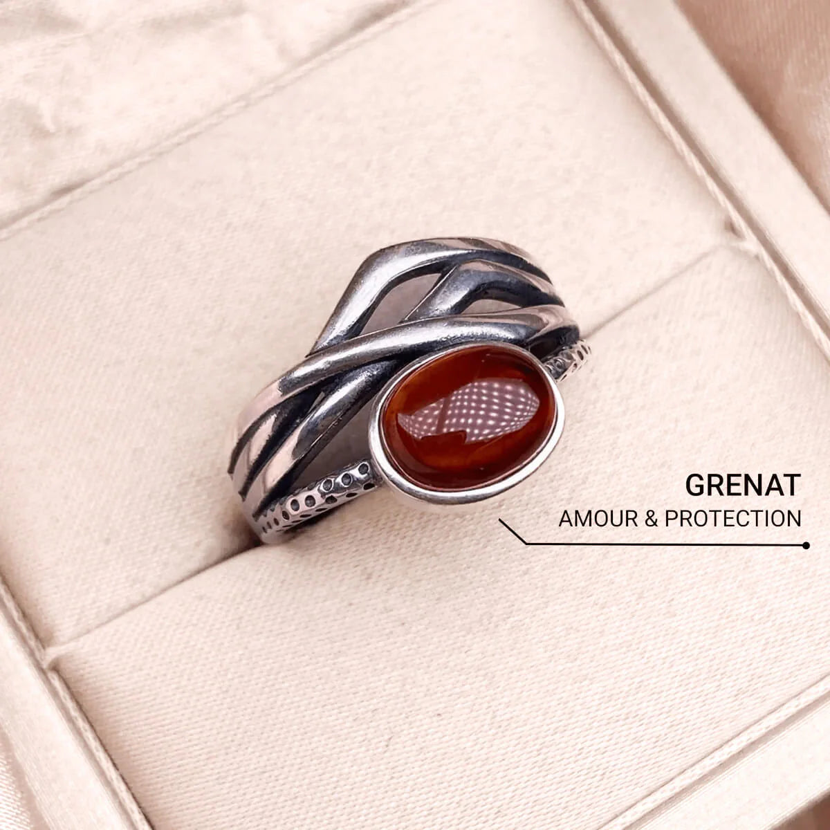 Bague Ajustable "Priya" en Grenat & Argent