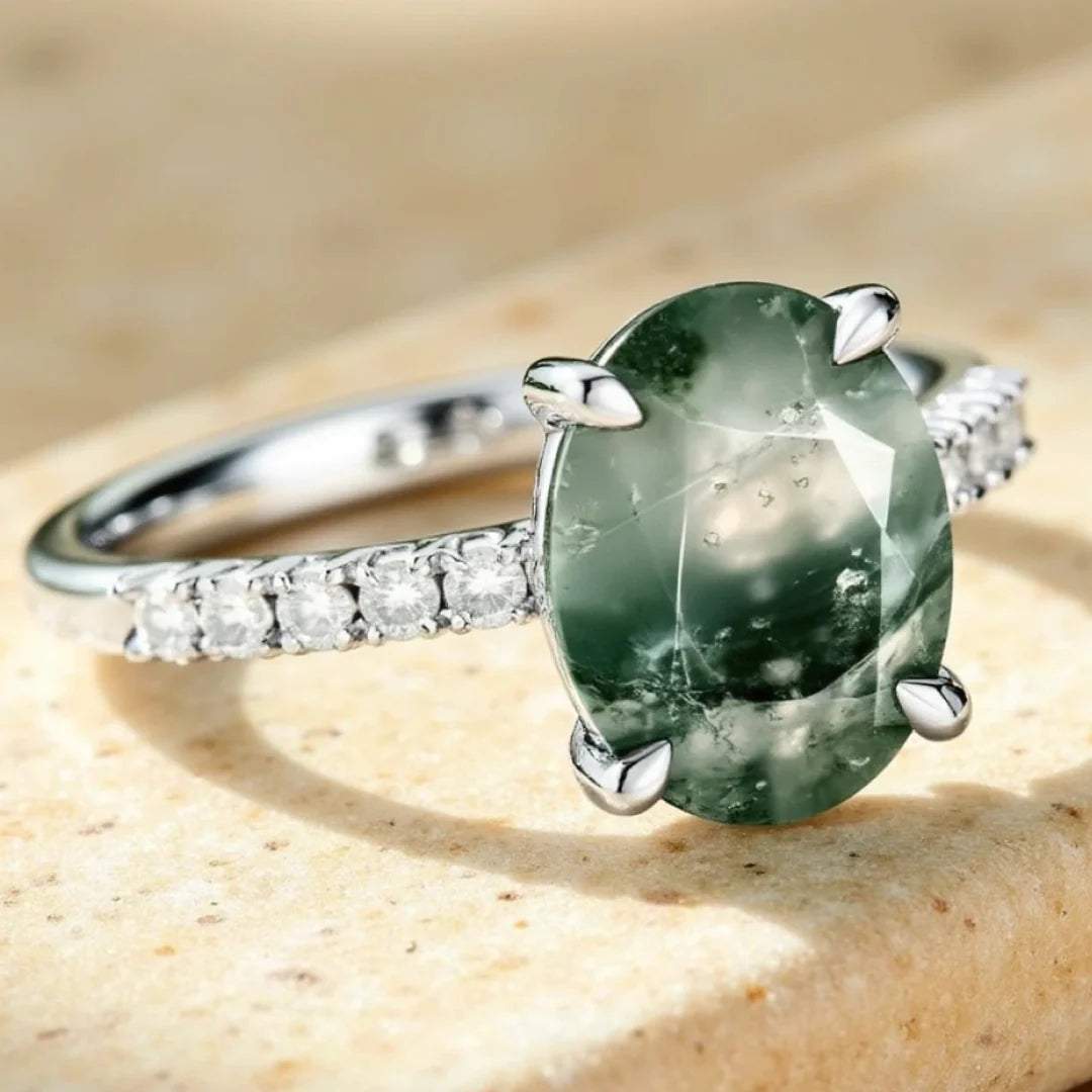 Bague en Agate Mousse & Argent - Orëa