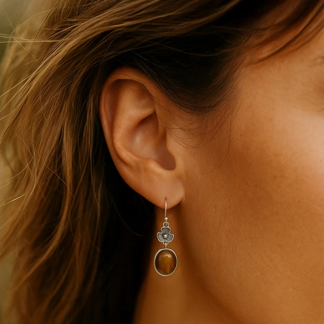 Boucles d’Oreilles en Oeil de Tigre - Fleur de Confiance