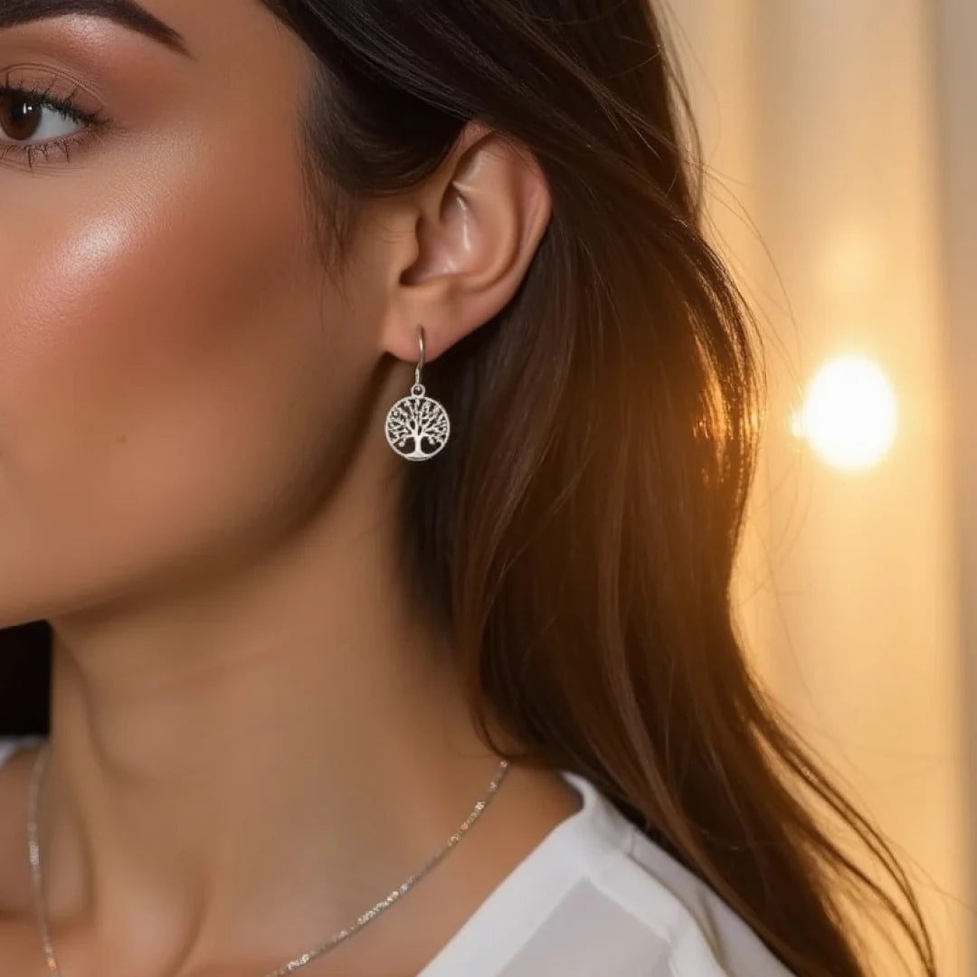 Boucles d'Oreilles en Argent - Arbre de Vie Scintillant