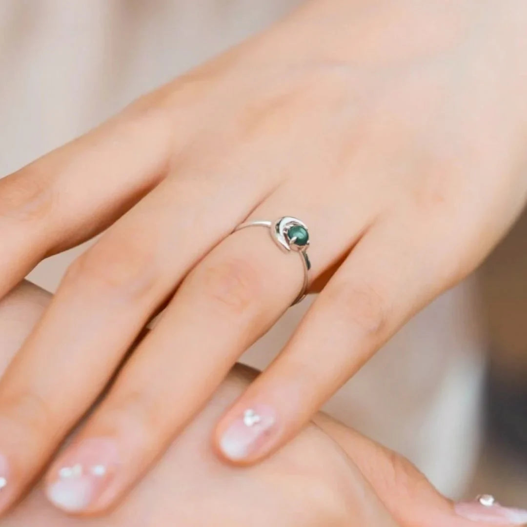 Bague "Eveil Lunaire" en Agate Mousse & Argent