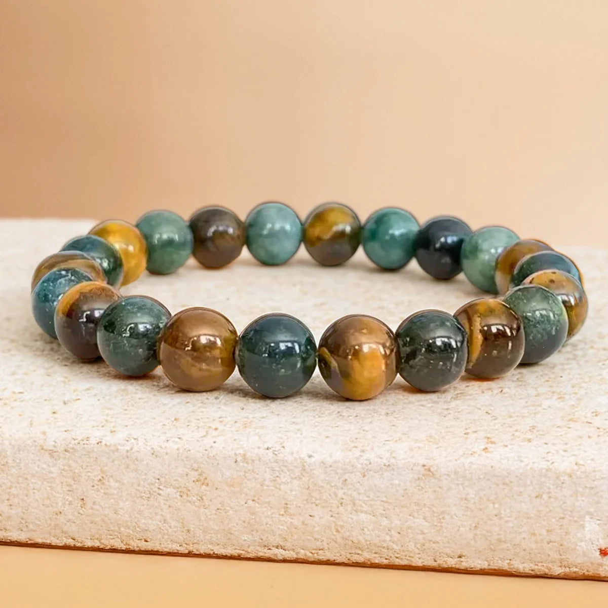 Bracelet "Sérénité Radieuse" en Agate Mousse & Oeil de Tigre