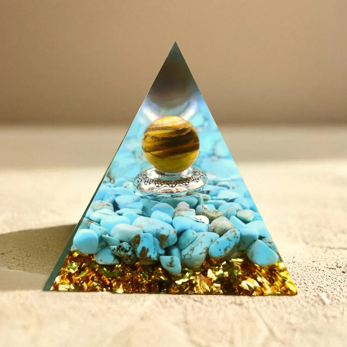 Orgonite en Turquoise & Oeil de Tigre - Soleil Divin