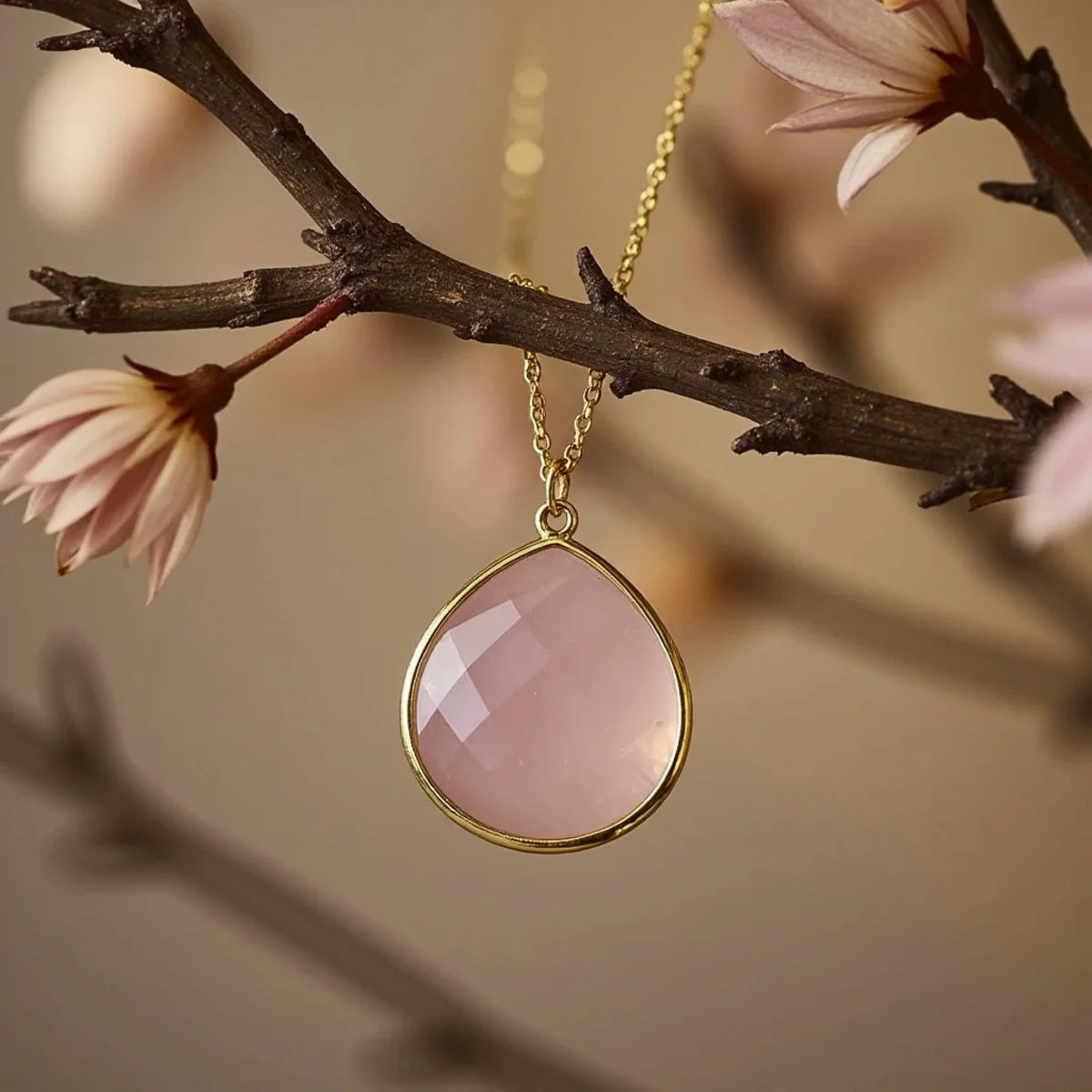 Collier Pendentif en Quartz Rose - Goutte de Douceur