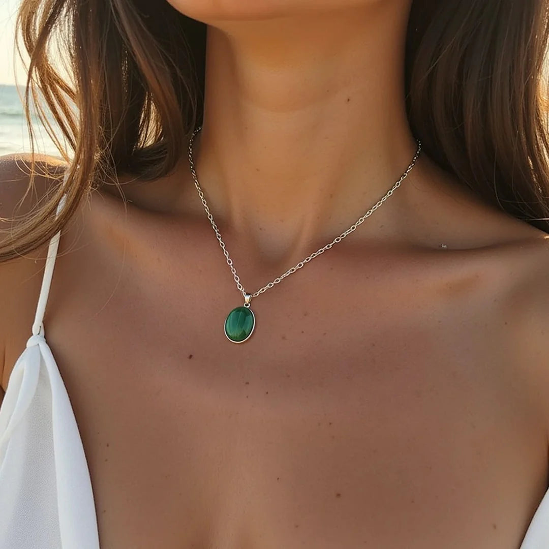 Pendentif "Vitalité Luxuriante" en Malachite & Argent