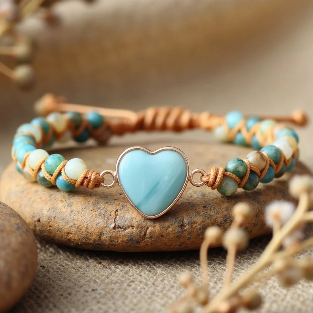 Bracelet Tressé "Cœur Paisible" en Amazonite & Jaspe