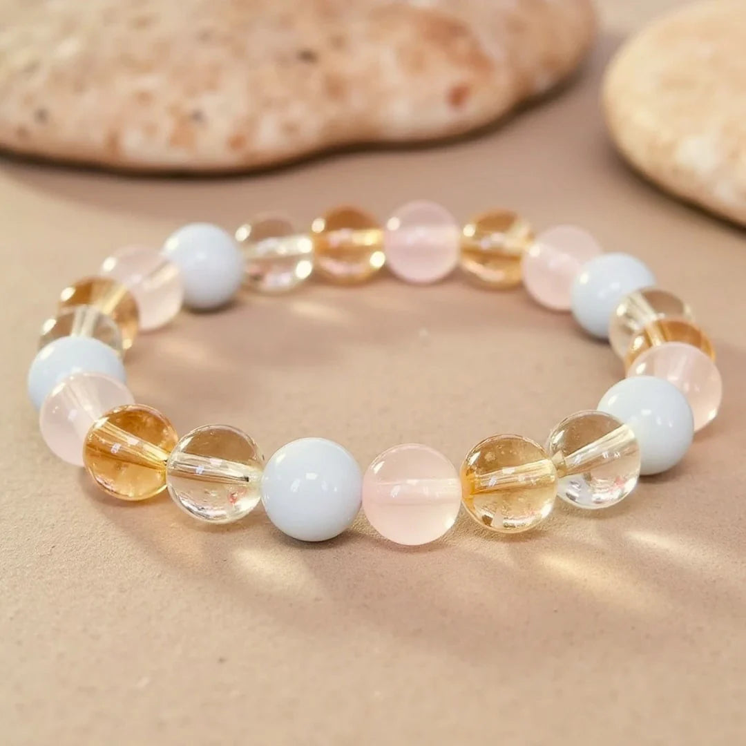 Bracelet "Renaissance Intérieure" en Aigue-Marine, Quartz Rose, Citrine & Quartz