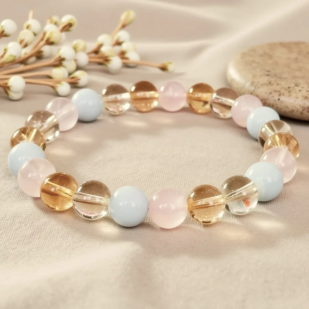 Bracelet "Renaissance Intérieure" en Aigue-Marine, Quartz Rose, Citrine & Quartz