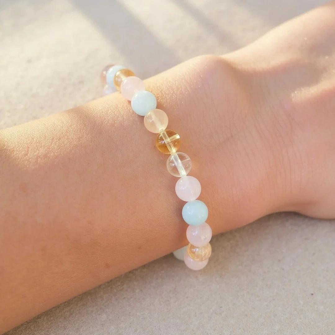 Bracelet "Renaissance Intérieure" en Aigue-Marine, Quartz Rose, Citrine & Quartz