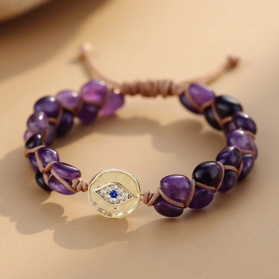 Bracelet en Améthyste et Mauvais Oeil - "Vision Protectrice"