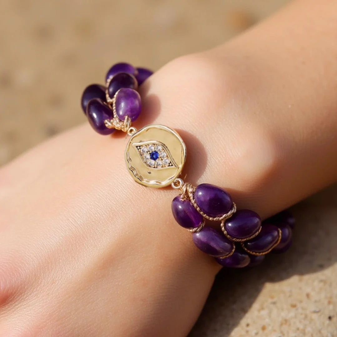 Bracelet en Améthyste et Mauvais Oeil - "Vision Protectrice"