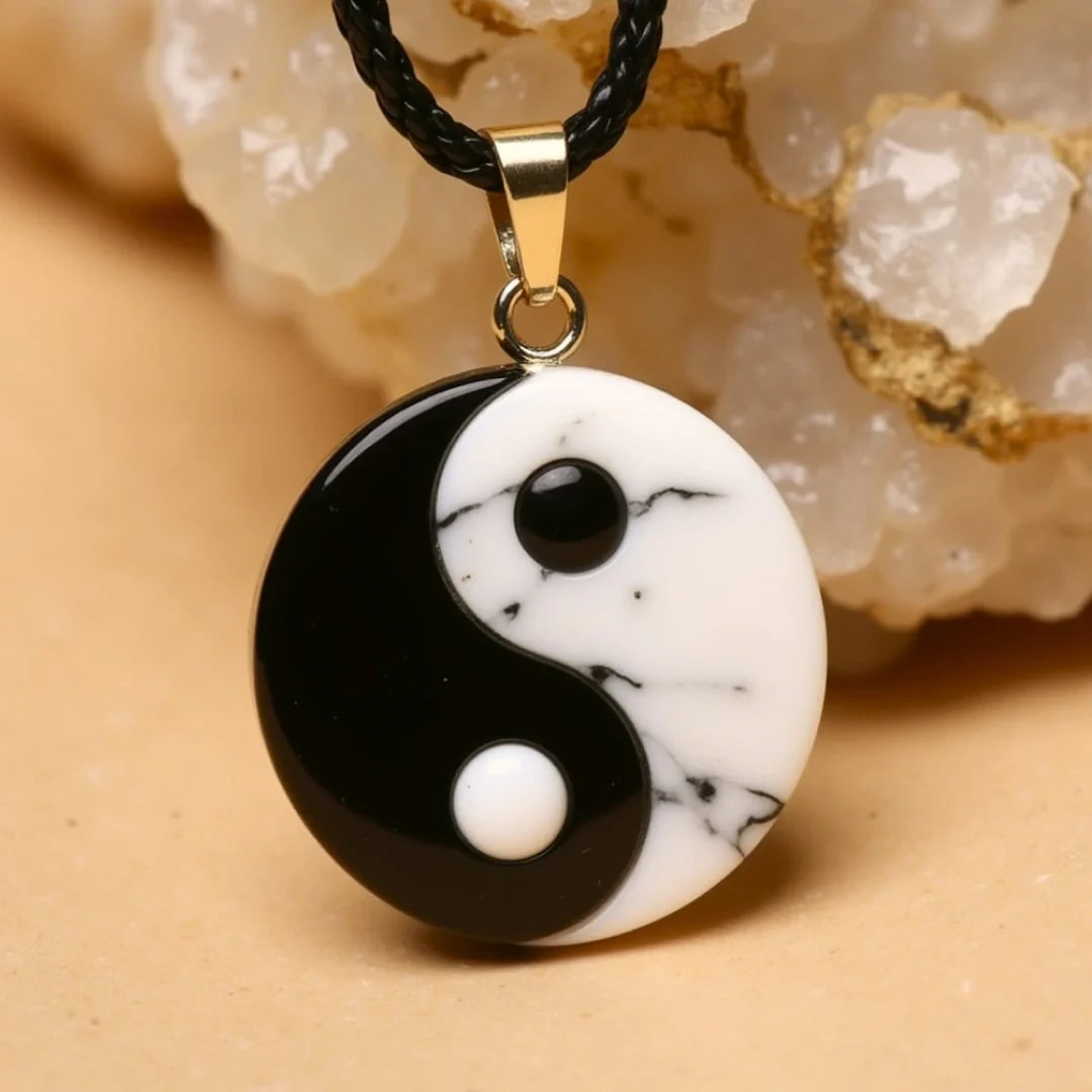Collier "Yin-Yang" en Obsidienne & Howlite