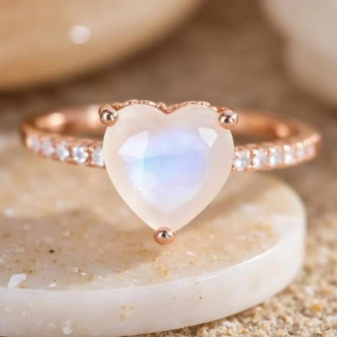 Bague "Cœur de Princesse" en Pierre de Lune & Argent
