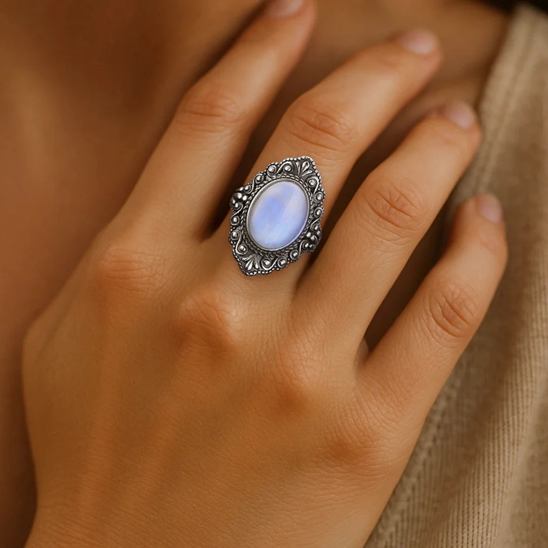 Bague en Pierre de Lune & Argent - Présage