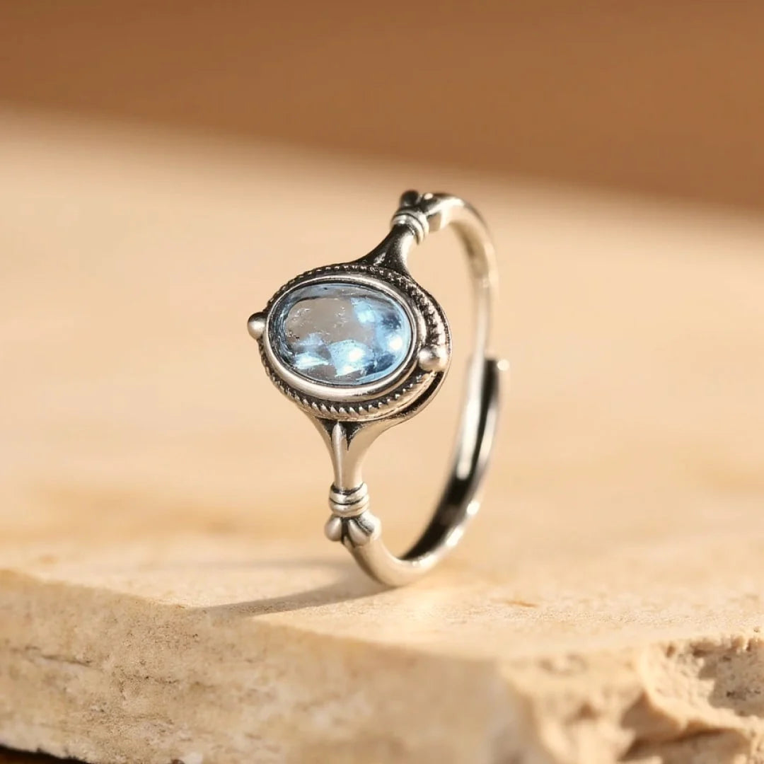Bague en Topaze Bleue & Argent- Vision Paisible