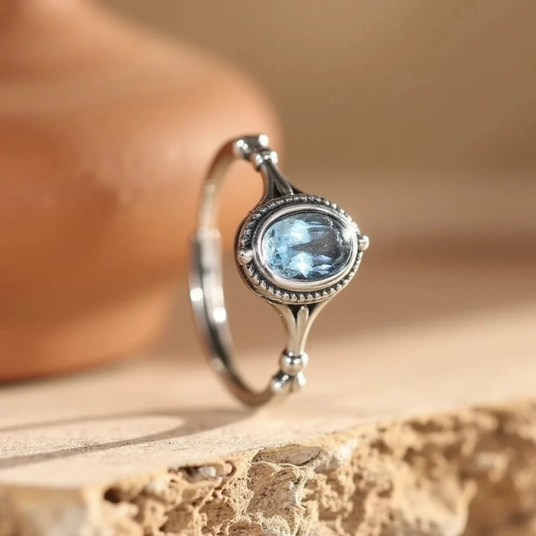 Bague en Topaze Bleue & Argent- Vision Paisible