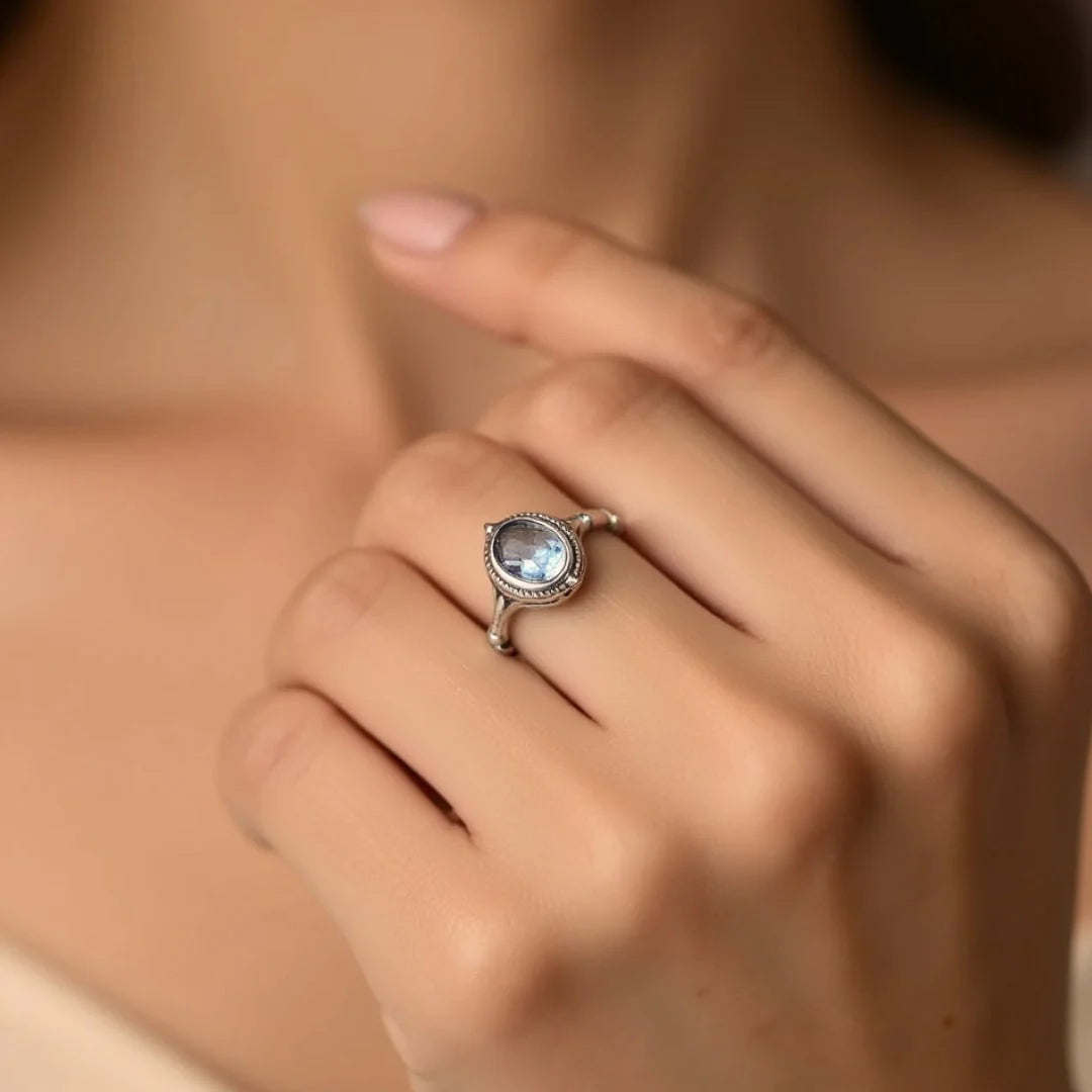 Bague en Topaze Bleue & Argent- Vision Paisible