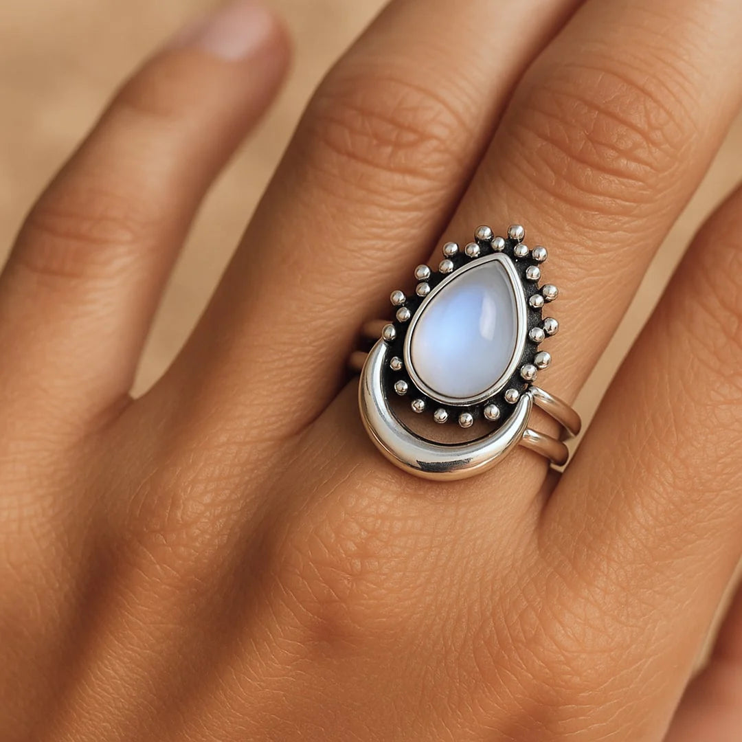Bague en Pierre de Lune & Argent - Lune des Sens