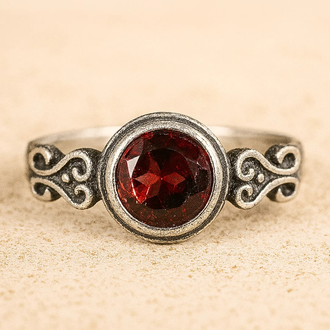 Bague Ajustable en Grenat & Argent - Rayon Ardent