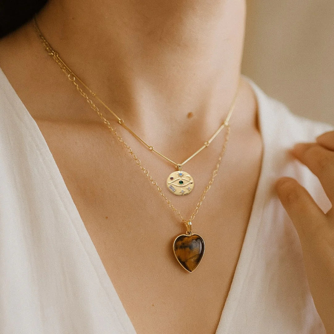 Collier Double en Oeil de Tigre "Gardien du Coeur"