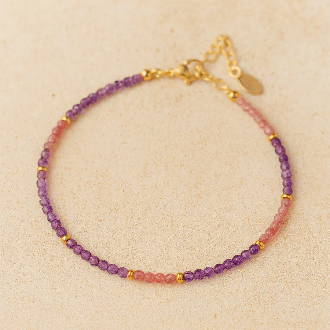 Bracelet Fin en Tourmaline Rose & Pierres Naturelles - Symphonie Minérale