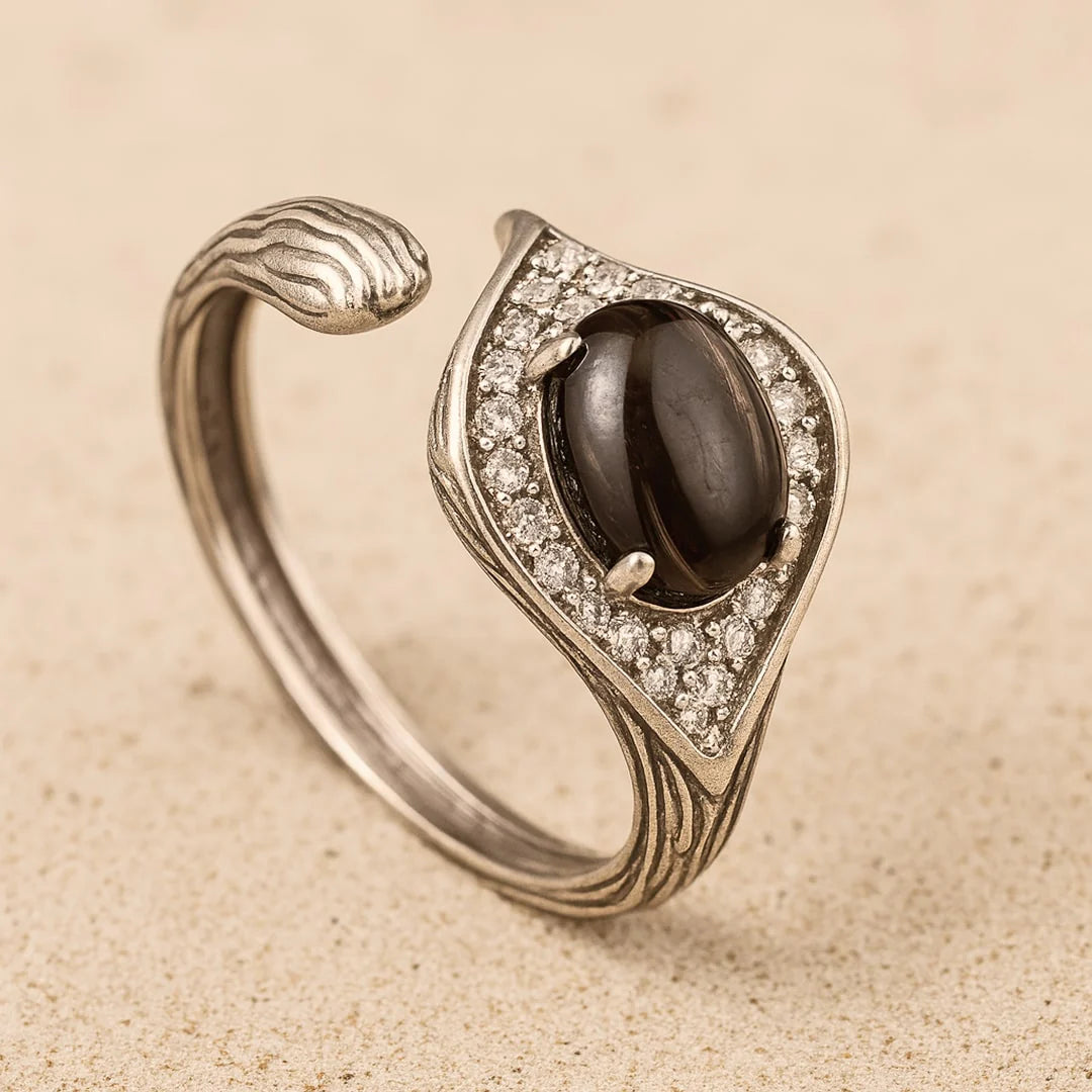 Bague en Obsidienne Dorée & Argent - Dhairya