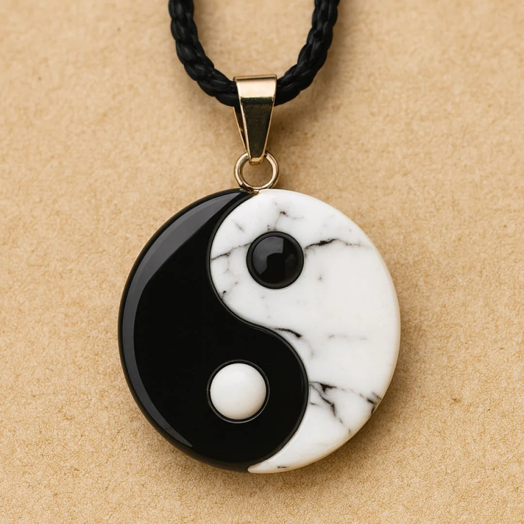 Collier "Yin-Yang" en Obsidienne & Howlite