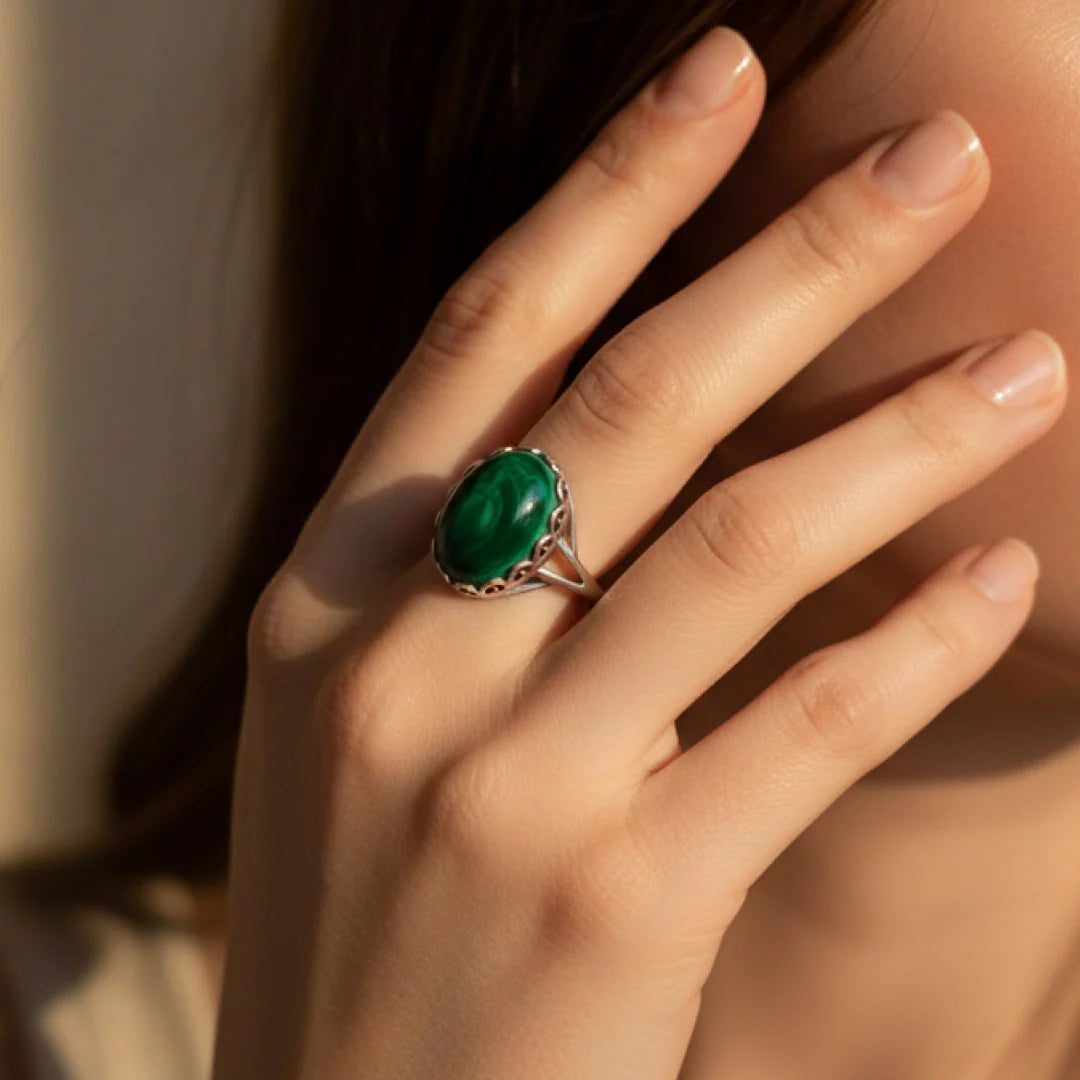 Bague Ajustable "Oasis Intérieure" en Malachite